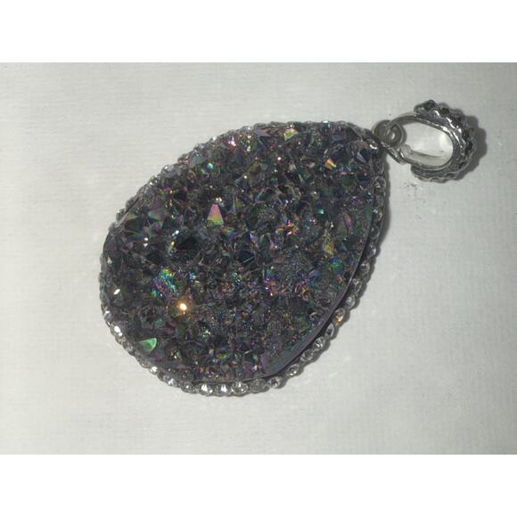 Druzy Pendant Sterling Silver Purple Blue Green Gemstone Beautiful - Picture 1 of 6